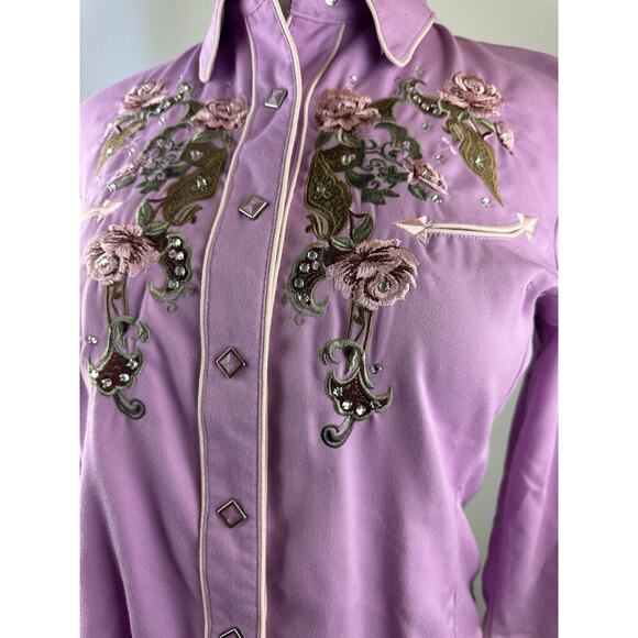 Scully Floral Embroidered Snap Front Cowgirl Shirt Western Top Women's Medium - Picture 3 of 16